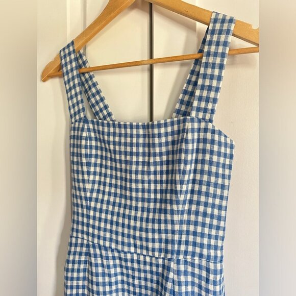 NEW Reformation Brigitte Linen Dress Blue and White Gingham Azure Check | size 2 - Picture 7 of 12